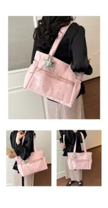Borsa shopper rosa stile coreano stampa stella grande capacita borsa a spalla casual