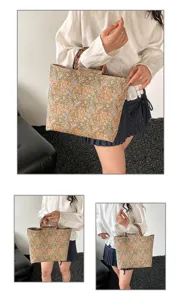 Sac cabas chic à imprimé floral avec poignées en bambou grand sac fourre-tout pour femme