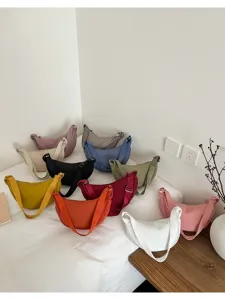Borsa a tracolla casual in tela da donna, grande capacità borsa a mezzaluna minimalista.