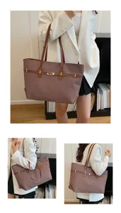 Retro large-capacity shoulder tote bag, detailed view showcasing premium material features.