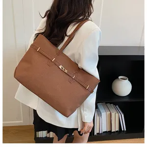 Vintage Brown Large Capacity Shoulder Tote Bag Chic Commuter Handbag for Women