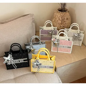 Trendy star print small tote bag with pendant, multiple colors available for commuting.