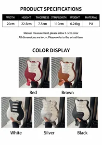 Guitar shape crossbody bag for women, stylish PU leather shoulder bag with multi colors.
