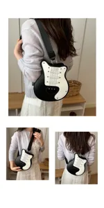Trendy guitar shaped crossbody bag for women, chic color block PU leather shoulder handbag.