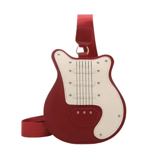 Fashion guitar shaped crossbody bag for women, trendy color-blocked PU leather shoulder bag.