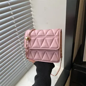Pink quilted chain shoulder bag, elegant faux leather crossbody bag for daily commute.
