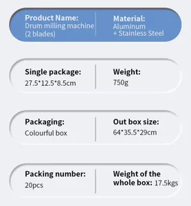 Product specification details showing dimensions, weight, packaging and material information.