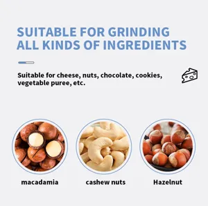 Detail view showing suitable ingredients like nuts and cheese for manual rotary kitchen grinder.