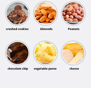 Manual nut grinder detail image showing various food options like almonds, peanuts, cheese.