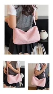 Roze sterren canvas schoudertas, grote capaciteit modieuze crossbody tas voor studenten.
