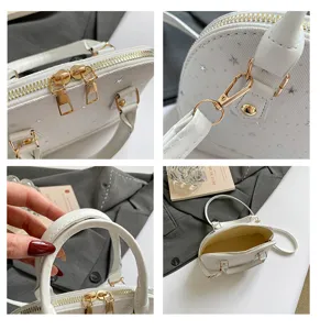 Sac à main dôme blanc style coréen avec motif étoile, sac bandoulière élégant et décontracté.