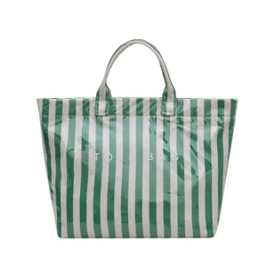 Green white striped tote bag large capacity glossy handbag fashion casual shoulder bag