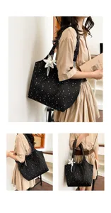 Korean style starry canvas tote bag, large capacity casual commuting daily shoulder bag