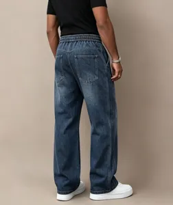 Herren lässige lose Passform gerade Jeans Hose mit elastischem Kordelzug Bund.