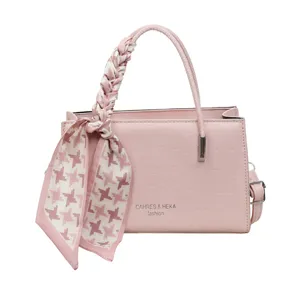 Pink crocodile pattern handbag with houndscroft scarf main product view for women daily fashion.