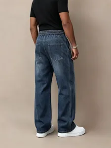 Herren lässige lose gerade Jeanshose mit elastischem Kordelzugbund und weitem Beindesign.