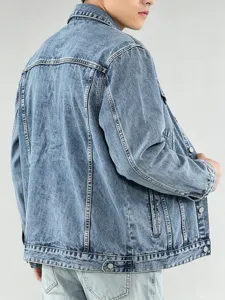 Herren hellblaue Waschung Jeansjacke casual Langarm Oberbekleidung Streetwear Mode.