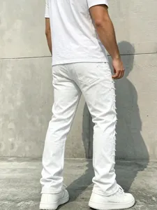 Men's white flare jeans high street slim fit casual denim trousers for men fashion
