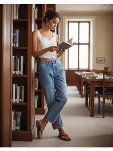 Pantalones vaqueros casuales de mujer con hermoso bordado floral, corte recto y ajuste holgado.