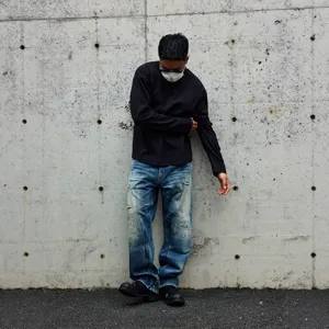 Men's distressed loose straight leg denim jeans casual vintage streetwear fashion trousers