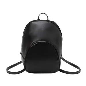 Classic black PU leather backpack for women, simple casual daily travel daypack bag.