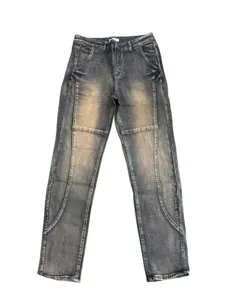 Vintage washed straight leg denim jeans for men American high street style casual trousers.