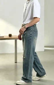 Heren destroyed baggy straight leg denim jeans, casual vintage gewassen broek voor dagelijks.