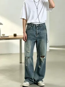 Heren distressed loose straight denim jeans mode streetwear casual lange broek