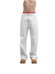 Men white straight leg jeans high street loose casual wide leg denim trousers fashion