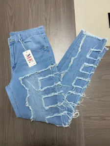 Jean Droit Homme Bleu Clair Délavé Patchwork Style Urbain Décontracté en Denim