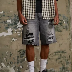 Ανδρικά Casual Denim Shorts High Street Vintage Φθαρμένα Σχισμένα Loose Fit Πεντάποντα Παντελόνια Καλοκαιρινή Μόδα Ανδρικά Ρούχα