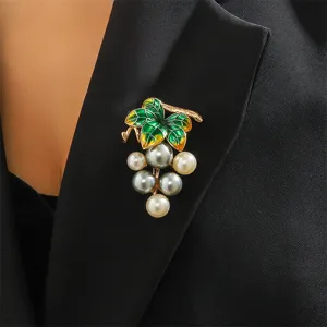 Exquisite Perle Emaillierte Traube Brosche Elegante Pflanzen Reversnadel Mode Schmuck