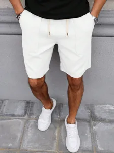 Shorts de plage décontracté pour hommes couleur unie cordon été respirant confort