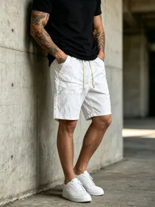 Short décontracté blanc pour homme cordon de serrage été coupe ample vêtement confortable