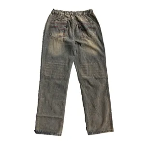 Jean homme vintage delave ample droit streetwear denim use avec taille elastique confortable