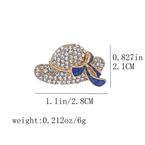 Elegant rhinestone hat brooch with blue bow, exquisite metal crystal lapel pin for women suit.