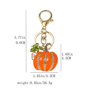 Halloween rhinestone pumpkin alloy keychain with lobster clasp, stylish bag decoration pendant.