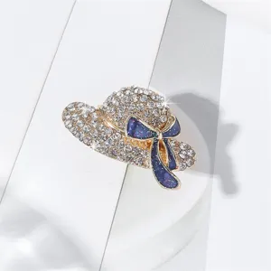 Fashion Zinc Alloy Rhinestone Bow Knot Hat Brooch For Women Shiny Small Luxury Design Pin For Suit Coat Decoration