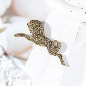 Broche Cheval du Zodiaque Vintage en Alliage de Zinc Électroplaqué Accessoire Animal pour Hommes Femmes Bijoux Décoration
