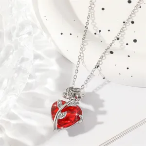 Gotische dunkle rote Herz Rose Halskette Silber Schlüsselbein Kette Vintage Schmuck Damen