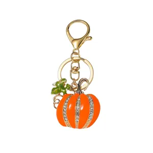 Halloween Pumpkin Keychain Rhinestone Enamel Alloy Bag Pendant Gold Lobster Clasp Women