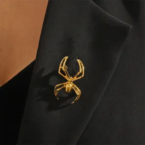 Goldfarbene Legierung Spinne Brosche für Anzugrevers, coole Insekten Mode Schmuck Accessoire Damen.