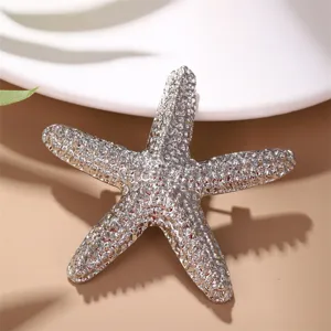 Silver alloy starfish brooch pin, exquisite ocean-inspired fashion clothing accessory for coats.