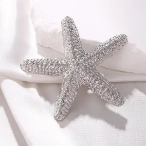 Silver alloy starfish brooch elegant marine life clothing accessories chic pin anti-glare