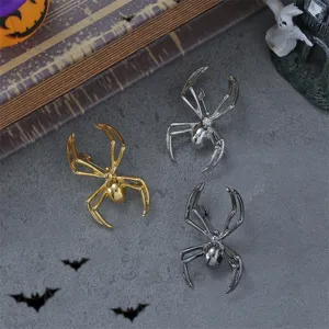 Halloween Spinnen Brosche Set in Gold Silber und Dunkel für gruselige Mode und Accessoires.