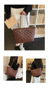 Braune gesteppte Damen Tragetasche, stilvolle PU Leder Schultertasche mit Kettengriff.