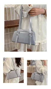 Modische silberne Schultertasche für Damen, schicke Schnallen Baguette Tasche Alltag.