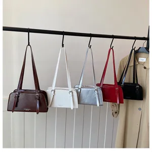 Damen minimalistische Umhaengetasche stilvolle rechteckige Handtasche eleganter PU-Leder