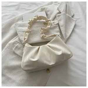 Women white ruched shoulder bag underarm cloud handbag fashion casual stylish daily purse.