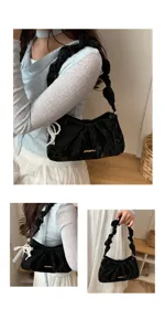 Black crinkled shoulder bag cloud bag chic design pleated handbag for women daily wear
